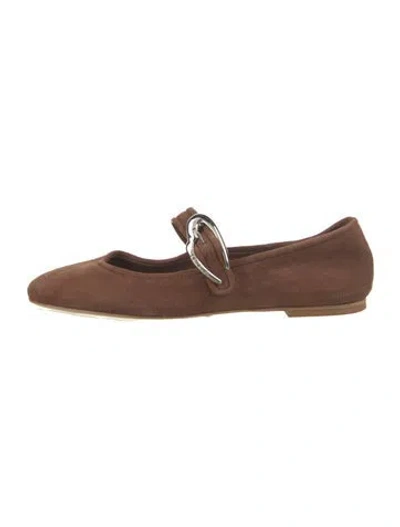 Pre-owned Larroude Leather Mary Jane Flats In Brown