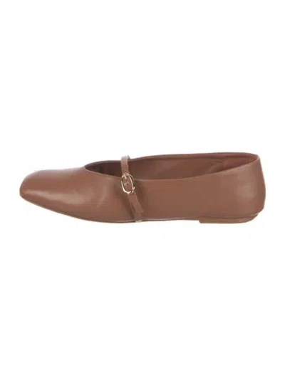 Pre-owned Larroude Leather Mary Jane Flats In Brown