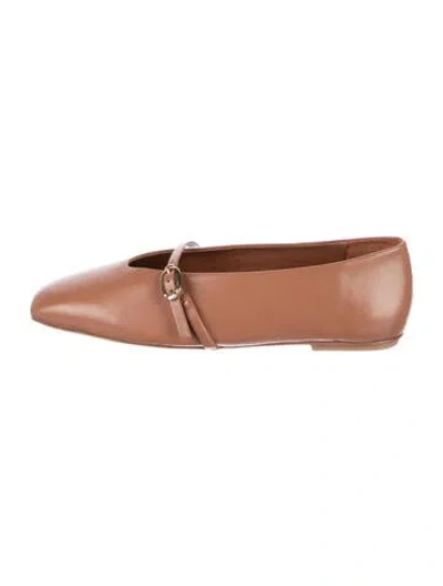 Pre-owned Larroude Leather Mary Jane Flats In Brown