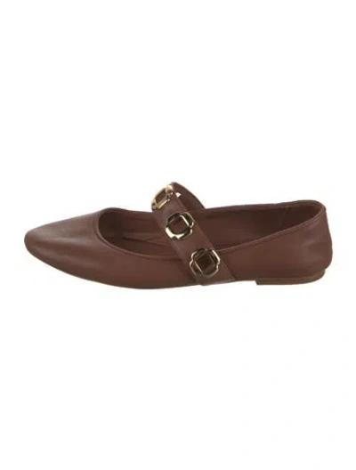 Pre-owned Larroude Leather Mary Jane Flats In Brown