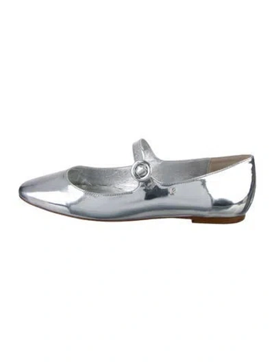 Pre-owned Larroude Leather Mary Jane Flats In Metallic/silver
