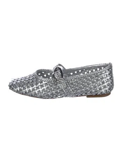 Pre-owned Larroude Leather Mary Jane Flats In Silver
