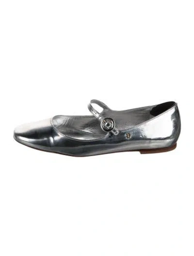 Pre-owned Larroude Leather Mary Jane Flats In Silver