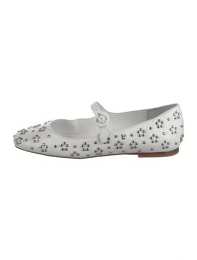 Pre-owned Larroude Leather Mary Jane Flats In White
