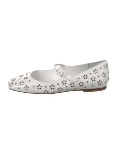 Pre-owned Larroude Leather Mary Jane Flats In White