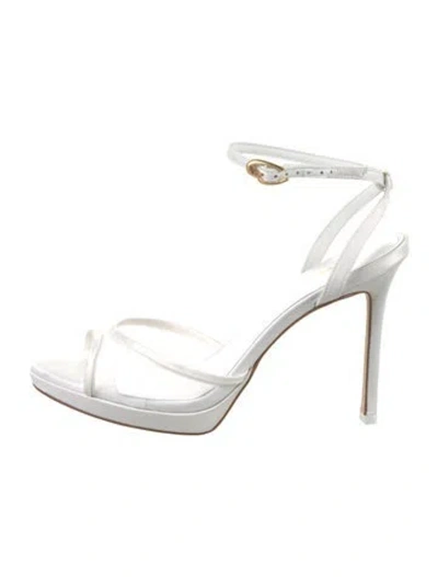 Pre-owned Larroude Leather Mesh Accents Sandals In White