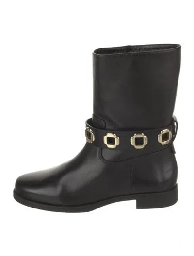 Pre-owned Larroude Leather Moto Boots In Black