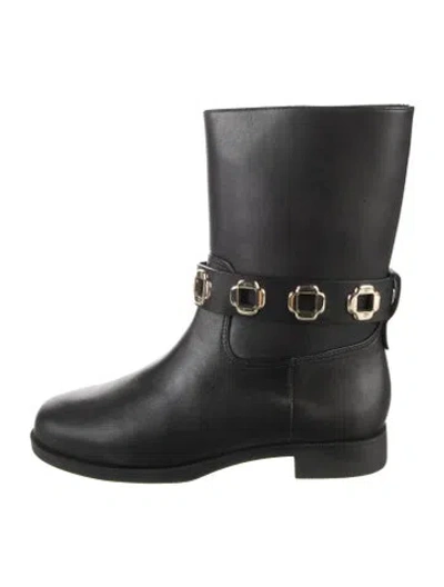 Pre-owned Larroude Leather Moto Boots In Black