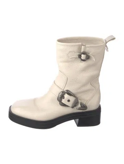 Pre-owned Larroude Leather Moto Boots In Neutral