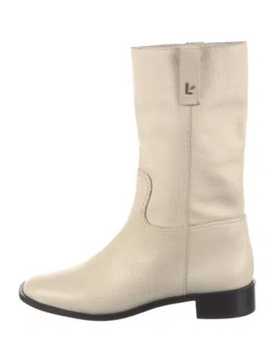 Pre-owned Larroude Leather Moto Boots In White