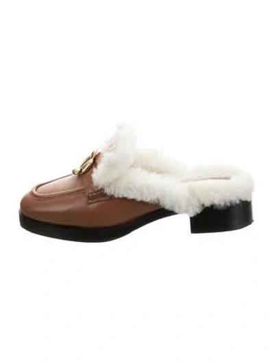 Pre-owned Larroude Leather Mules In Brown