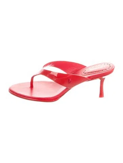 Pre-owned Larroude Leather Mules In Red