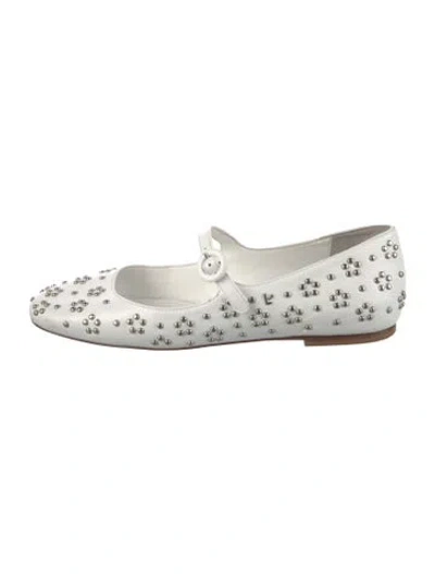 Pre-owned Larroude Leather Patterned Ballet Flats In White