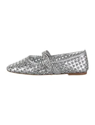 Pre-owned Larroude Leather Patterned Mary Jane Flats