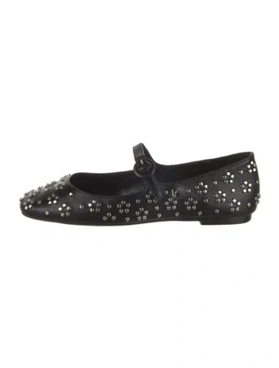 Pre-owned Larroude Leather Patterned Mary Jane Flats In Black