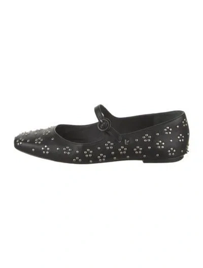 Pre-owned Larroude Leather Patterned Mary Jane Flats In Black