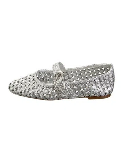 Pre-owned Larroude Leather Patterned Mary Jane Flats W/ Tags In Metallic/silver