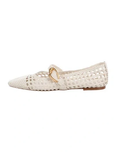 Pre-owned Larroude Leather Patterned Mary Jane Flats In White