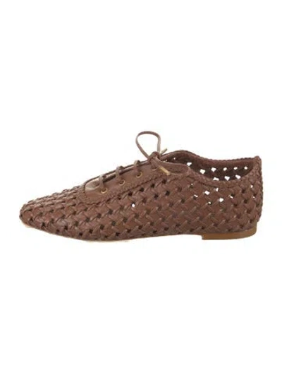 Pre-owned Larroude Leather Patterned Oxfords In Brown