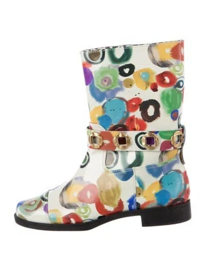 Pre-owned Larroude Leather Polka Dot Print Boots In Multi