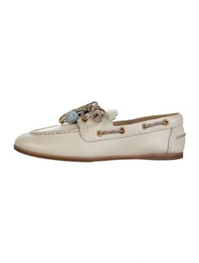 Pre-owned Larroude Leather Pom-pom Embellishments Loafers In Neutral