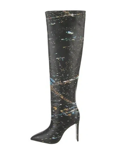 Pre-owned Larroude Leather Printed Boots In Black