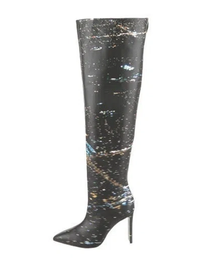 Pre-owned Larroude Leather Printed Lace-up Boots In Black