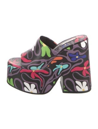 Pre-owned Larroude Leather Printed Slides In Black