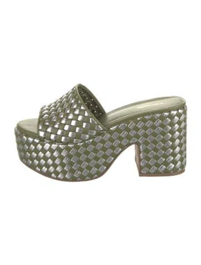 Pre-owned Larroude Leather Printed Slides In Green