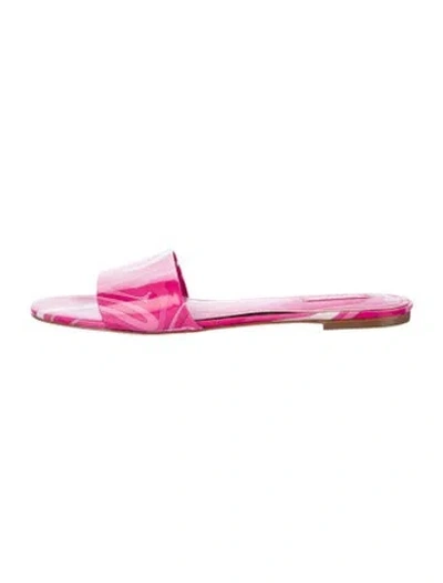 Pre-owned Larroude Leather Printed Slides In Pink