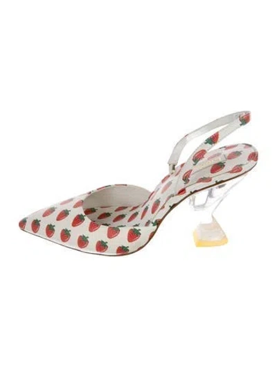 Pre-owned Larroude Leather Printed Slingback Pumps In White