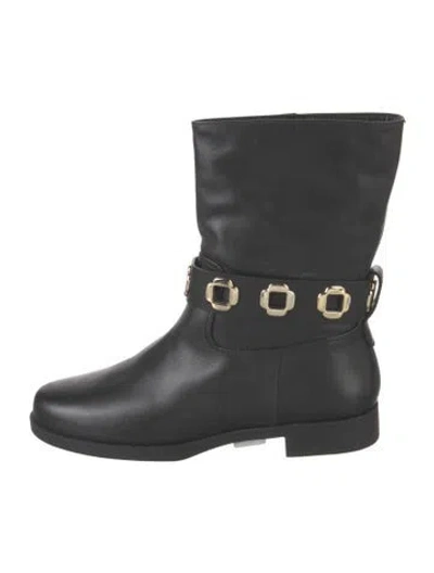 Pre-owned Larroude Leather Rain Boots In Black