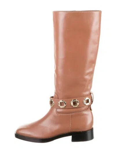 Pre-owned Larroude Leather Riding Boots In Red