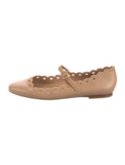 Pre-owned Larroude Leather Scalloped Accent Mary Jane Flats In Neutral