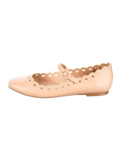 Pre-owned Larroude Leather Scalloped Accent Mary Jane Flats In Neutrals