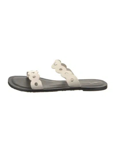Pre-owned Larroude Leather Scalloped Accent Slides In Neutral