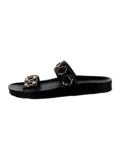 Pre-owned Larroude Leather Slides In Black