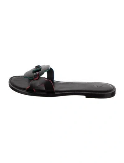 Pre-owned Larroude Leather Slides In Black