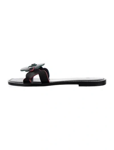 Pre-owned Larroude Leather Slides In Black/white