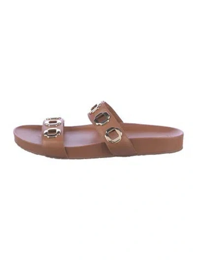 Pre-owned Larroude Leather Slides In Brown