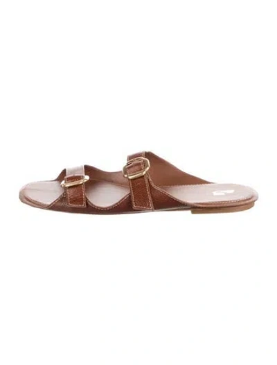 Pre-owned Larroude Leather Slides In Brown