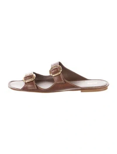 Pre-owned Larroude Leather Slides In Brown