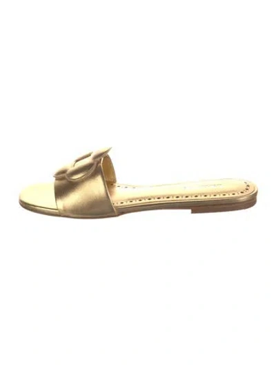 Pre-owned Larroude Leather Slides In Gold/metallic