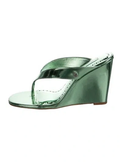 Pre-owned Larroude Leather Slides In Green