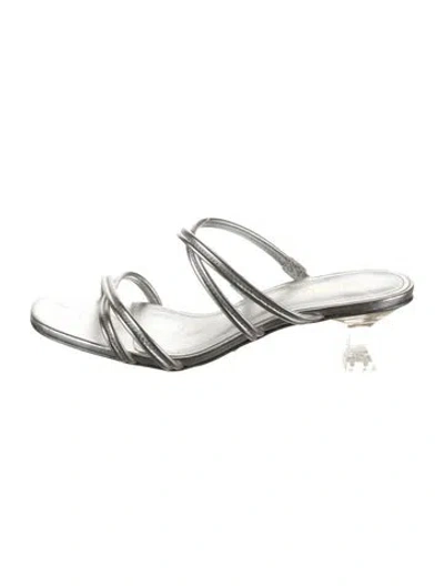 Pre-owned Larroude Leather Slides In Silver