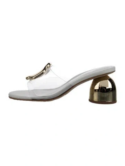 Pre-owned Larroude Leather Slides In Silver
