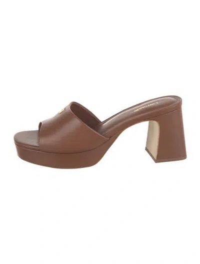 Pre-owned Larroude Leather Slides W/ Tags In Brown