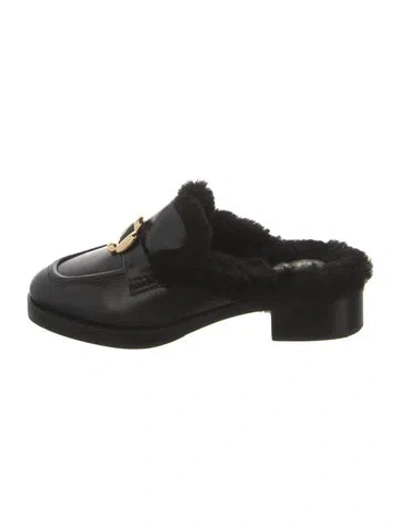 Pre-owned Larroude Leather Slingback Flats In Black
