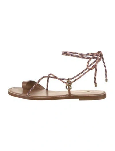Pre-owned Larroude Leather Slingback Flats In Brown