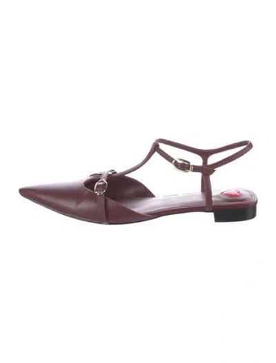 Pre-owned Larroude Leather Slingback Flats In Burgundy